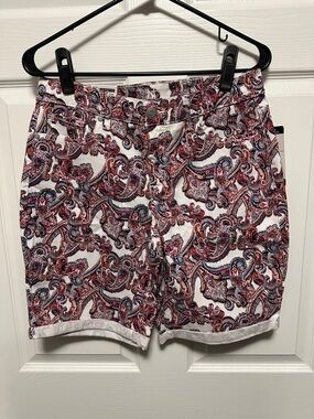 new directions Paisley Print Cotton Shorts - White, Red, Blue
